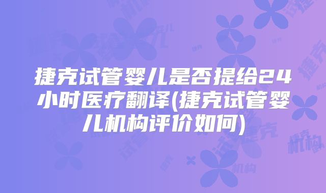 捷克试管婴儿是否提给24小时医疗翻译(捷克试管婴儿机构评价如何)