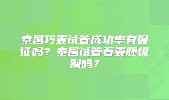 泰国巧囊试管成功率有保证吗？泰国试管看囊胚级别吗？