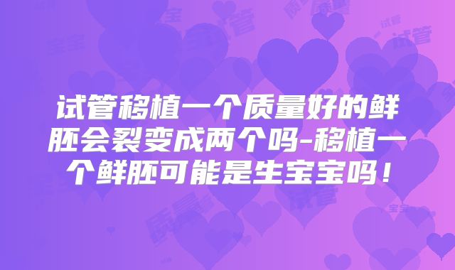 试管移植一个质量好的鲜胚会裂变成两个吗-移植一个鲜胚可能是生宝宝吗！