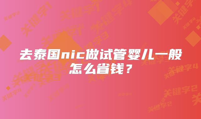 去泰国nic做试管婴儿一般怎么省钱?