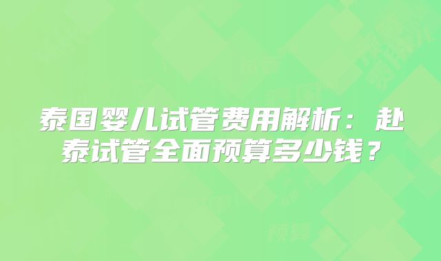 泰国婴儿试管费用解析：赴泰试管全面预算多少钱？