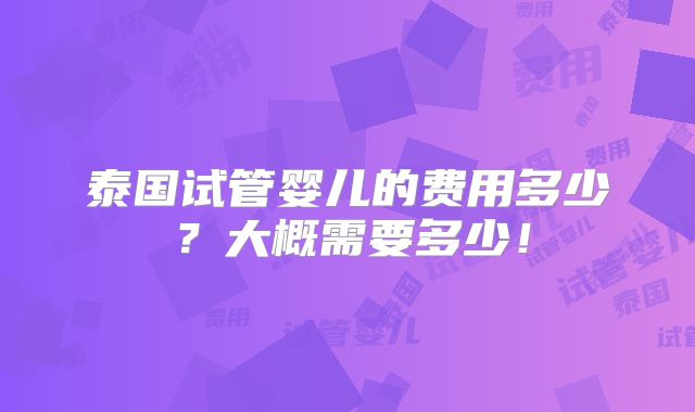 泰国试管婴儿的费用多少?大概需要多少!