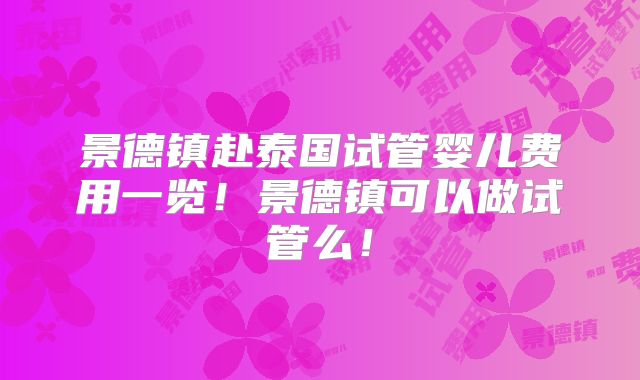 景德镇赴泰国试管婴儿费用一览!景德镇可以做试管么!