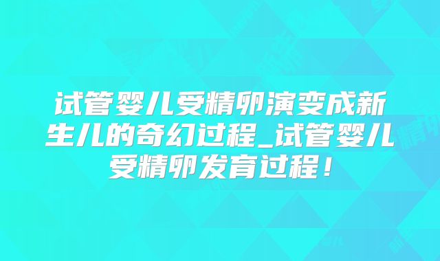 试管婴儿受精卵演变成新生儿的奇幻过程_试管婴儿受精卵发育过程！