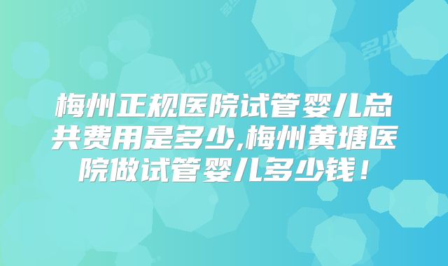 梅州正规医院试管婴儿总共费用是多少,梅州黄塘医院做试管婴儿多少钱!
