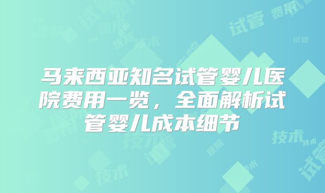 马来西亚知名试管婴儿医院费用一览，全面解析试管婴儿成本细节