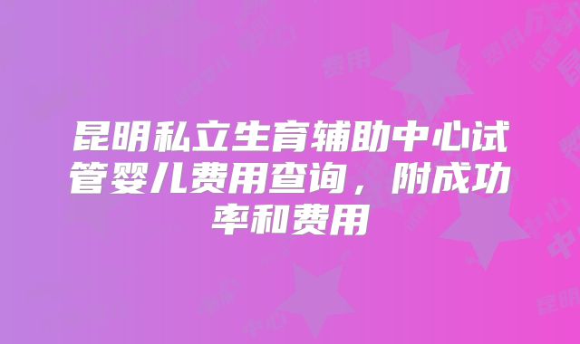 昆明私立生育辅助中心试管婴儿费用查询，附成功率和费用