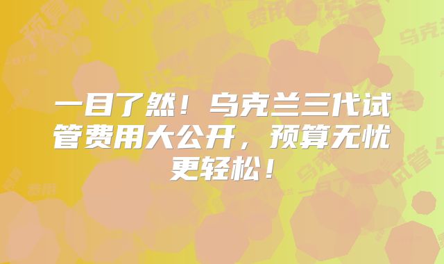 一目了然！乌克兰三代试管费用大公开，预算无忧更轻松！