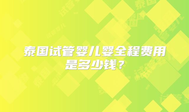 泰国试管婴儿婴全程费用是多少钱？