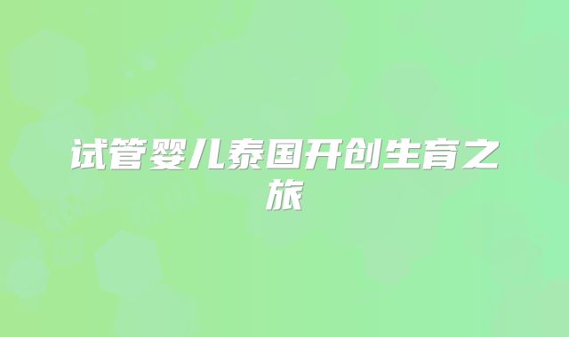 试管婴儿泰国开创生育之旅