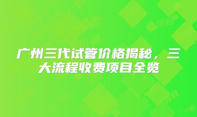 广州三代试管价格揭秘，三大流程收费项目全览