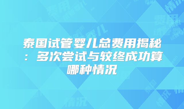 泰国试管婴儿总费用揭秘：多次尝试与较终成功算哪种情况