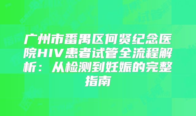 广州市番禺区何贤纪念医院HIV患者试管全流程解析:从检测到妊娠的完整指南