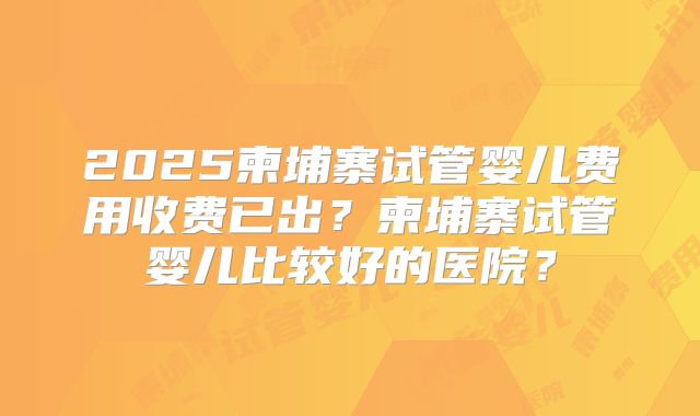 2025柬埔寨试管婴儿费用收费已出？柬埔寨试管婴儿比较好的医院？
