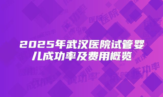 2025年武汉医院试管婴儿成功率及费用概览