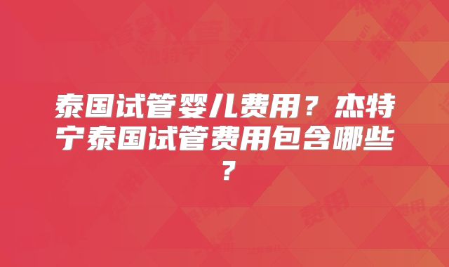 泰国试管婴儿费用？杰特宁泰国试管费用包含哪些？