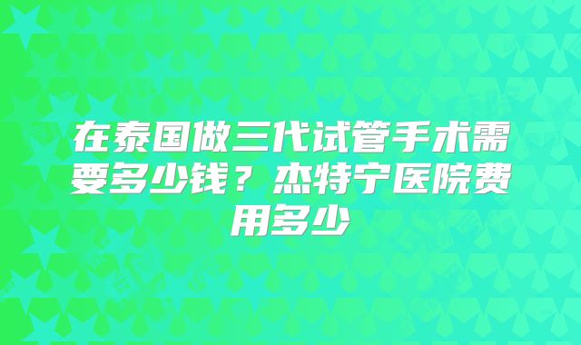 在泰国做三代试管手术需要多少钱？杰特宁医院费用多少