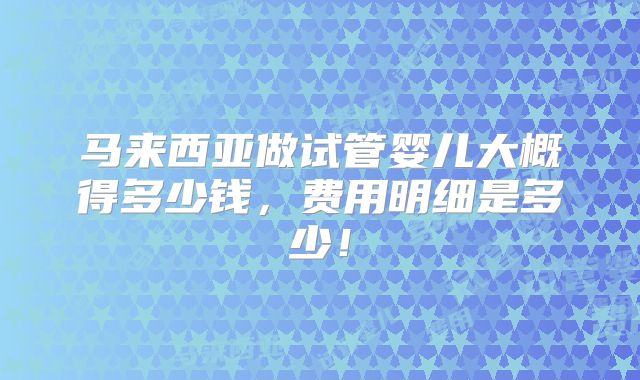 马来西亚做试管婴儿大概得多少钱，费用明细是多少！
