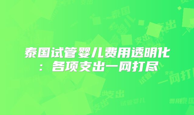 泰国试管婴儿费用透明化：各项支出一网打尽