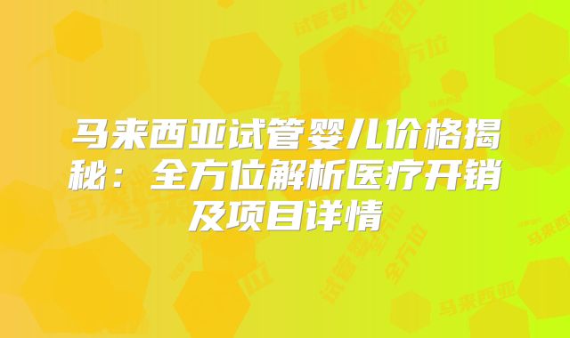 马来西亚试管婴儿价格揭秘：全方位解析医疗开销及项目详情