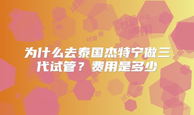 为什么去泰国杰特宁做三代试管?费用是多少