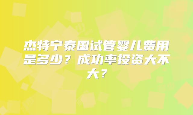 杰特宁泰国试管婴儿费用是多少?成功率投资大不大?