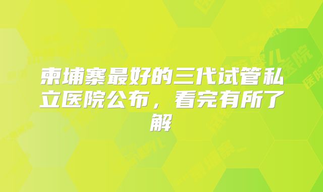 柬埔寨最好的三代试管私立医院公布，看完有所了解