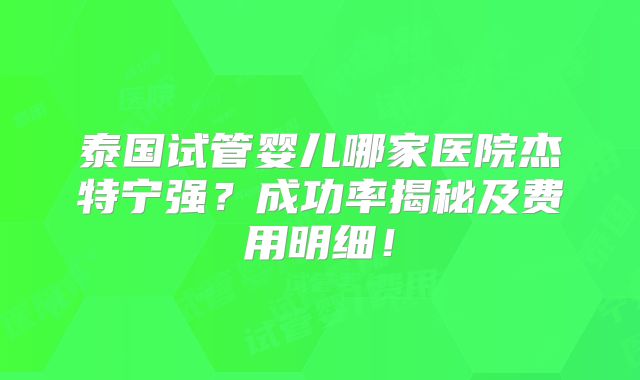 泰国试管婴儿哪家医院杰特宁强？成功率揭秘及费用明细！