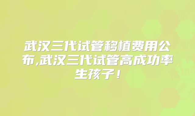 武汉三代试管移植费用公布,武汉三代试管高成功率生孩子!