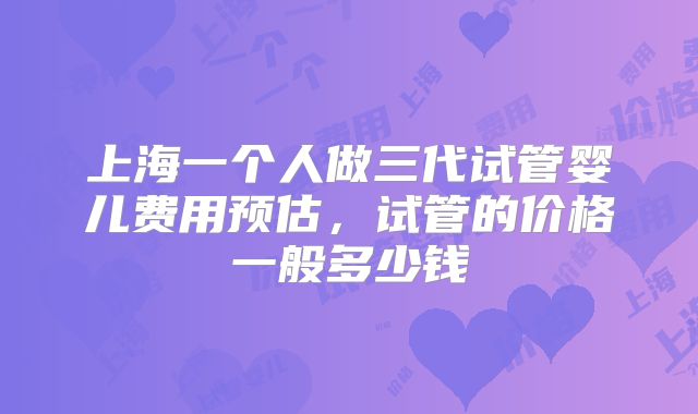 上海一个人做三代试管婴儿费用预估,试管的价格一般多少钱