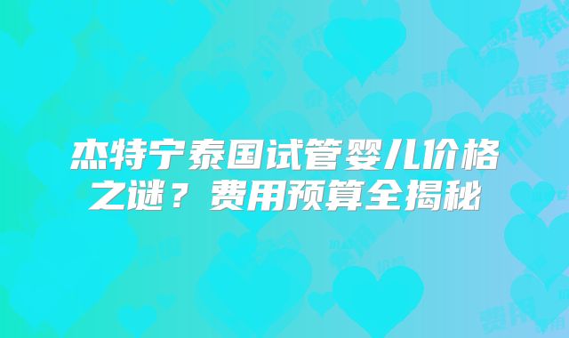 杰特宁泰国试管婴儿价格之谜?费用预算全揭秘