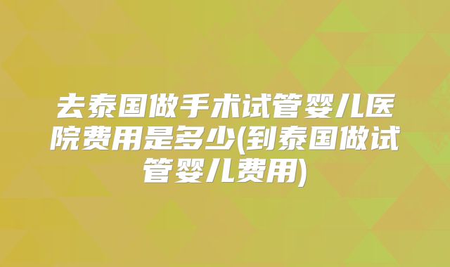去泰国做手术试管婴儿医院费用是多少(到泰国做试管婴儿费用)