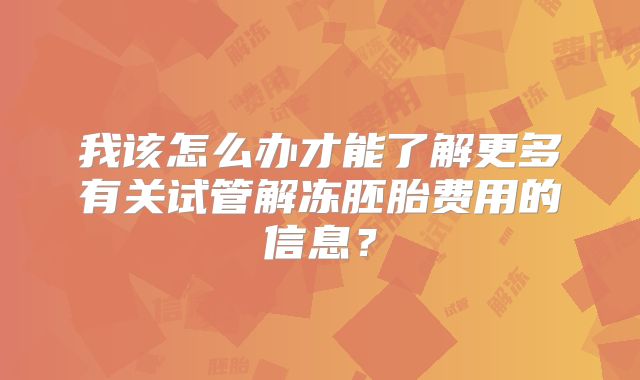 我该怎么办才能了解更多有关试管解冻胚胎费用的信息？