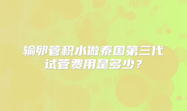 输卵管积水做泰国第三代试管费用是多少？