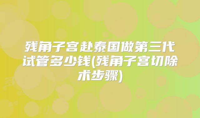 残角子宫赴泰国做第三代试管多少钱(残角子宫切除术步骤)