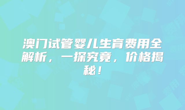 澳门试管婴儿生育费用全解析，一探究竟，价格揭秘！