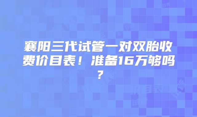 襄阳三代试管一对双胎收费价目表!准备16万够吗?