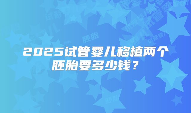 2025试管婴儿移植两个胚胎要多少钱?