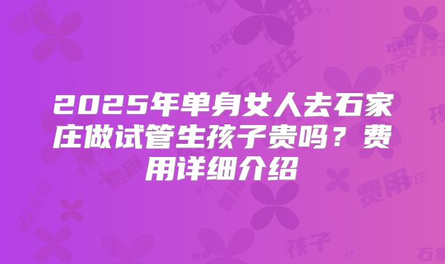 2025年单身女人去石家庄做试管生孩子贵吗？费用详细介绍