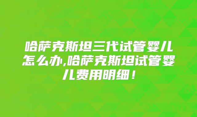 哈萨克斯坦三代试管婴儿怎么办,哈萨克斯坦试管婴儿费用明细!