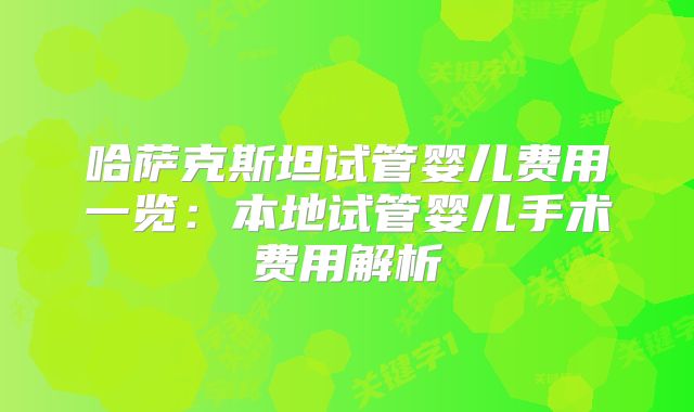 哈萨克斯坦试管婴儿费用一览:本地试管婴儿手术费用解析
