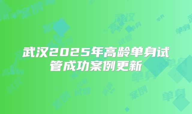 武汉2025年高龄单身试管成功案例更新