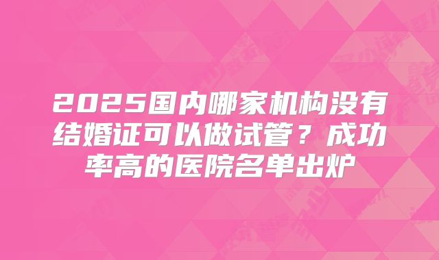 2025国内哪家机构没有结婚证可以做试管？成功率高的医院名单出炉