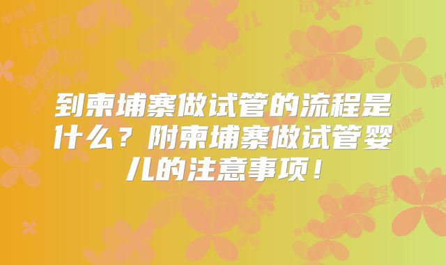 到柬埔寨做试管的流程是什么？附柬埔寨做试管婴儿的注意事项！
