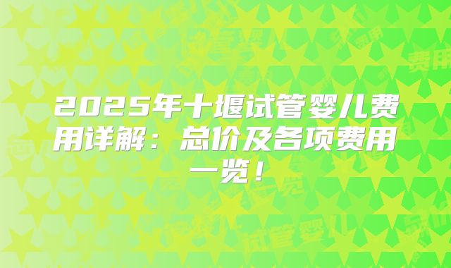 2025年十堰试管婴儿费用详解：总价及各项费用一览！
