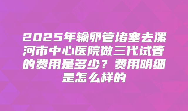 2025年输卵管堵塞去漯河市中心医院做三代试管的费用是多少？费用明细是怎么样的