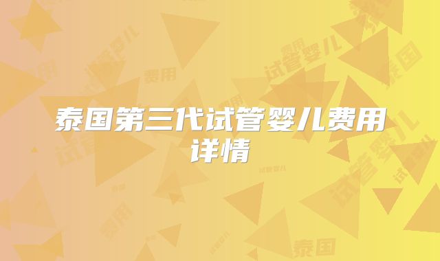 泰国第三代试管婴儿费用详情