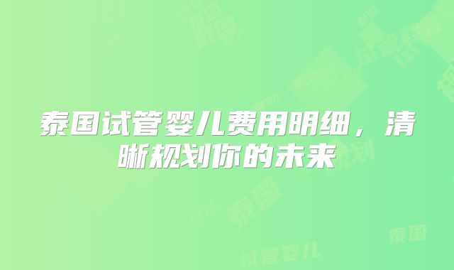 泰国试管婴儿费用明细，清晰规划你的未来