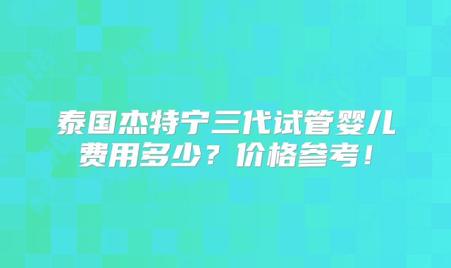 泰国杰特宁三代试管婴儿费用多少？价格参考！