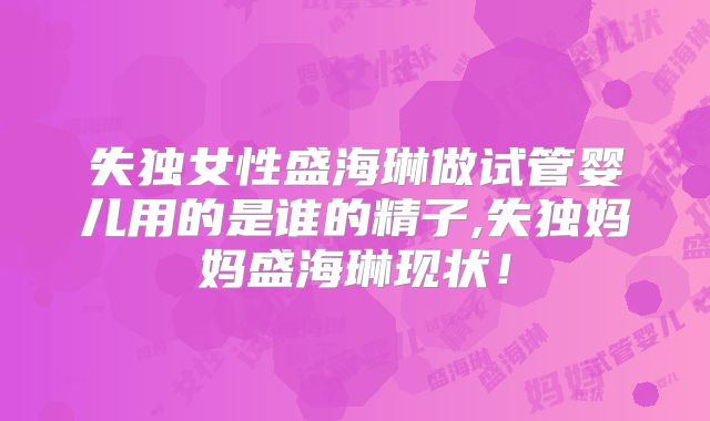 失独女性盛海琳做试管婴儿用的是谁的精子,失独妈妈盛海琳现状！